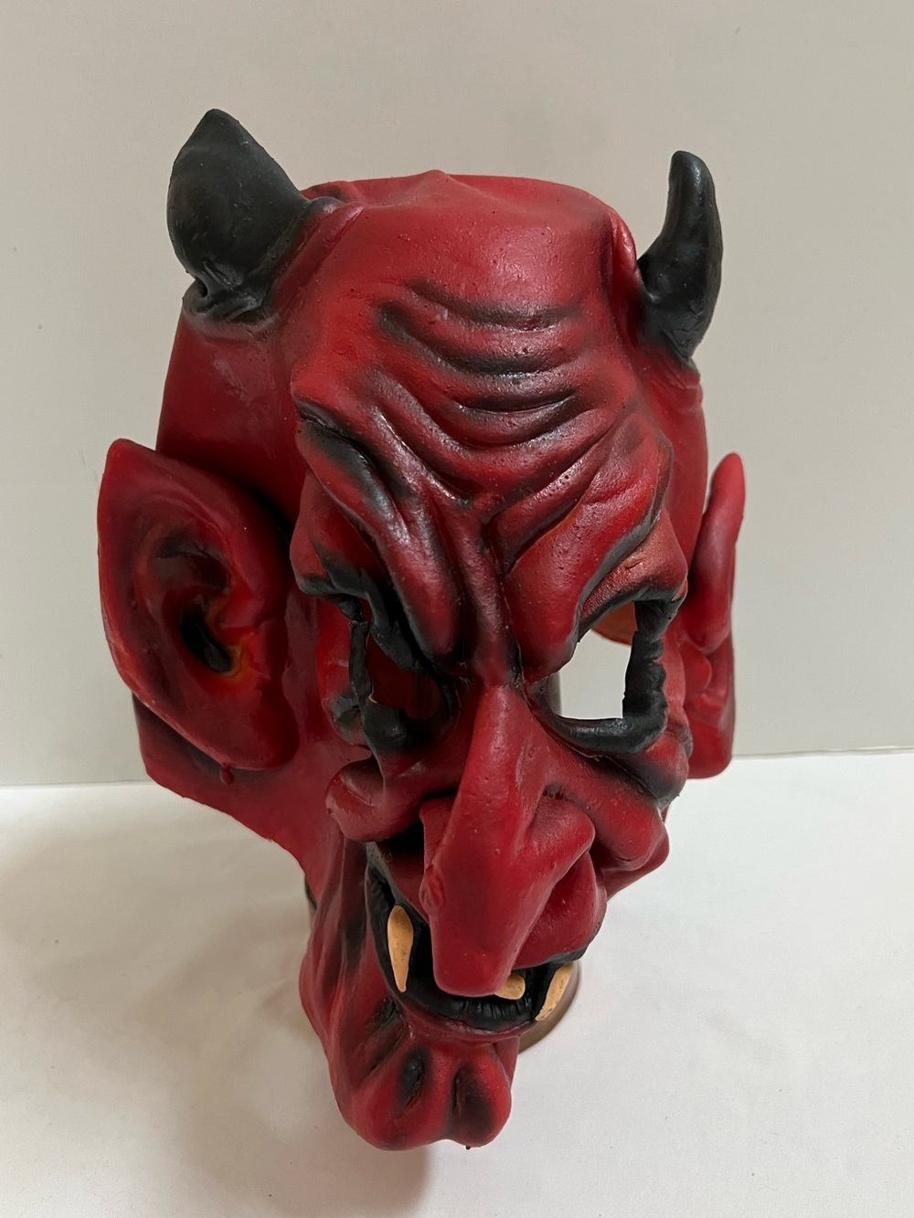 Devil Halloween Mask Adult Costume Lucifer Demon Rubber Big Nose Horns Vintage